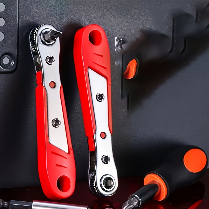 Steel Screwdriver Set with Bent Wrench Interchangeable Heads Ratchet Function for Tight Spaces