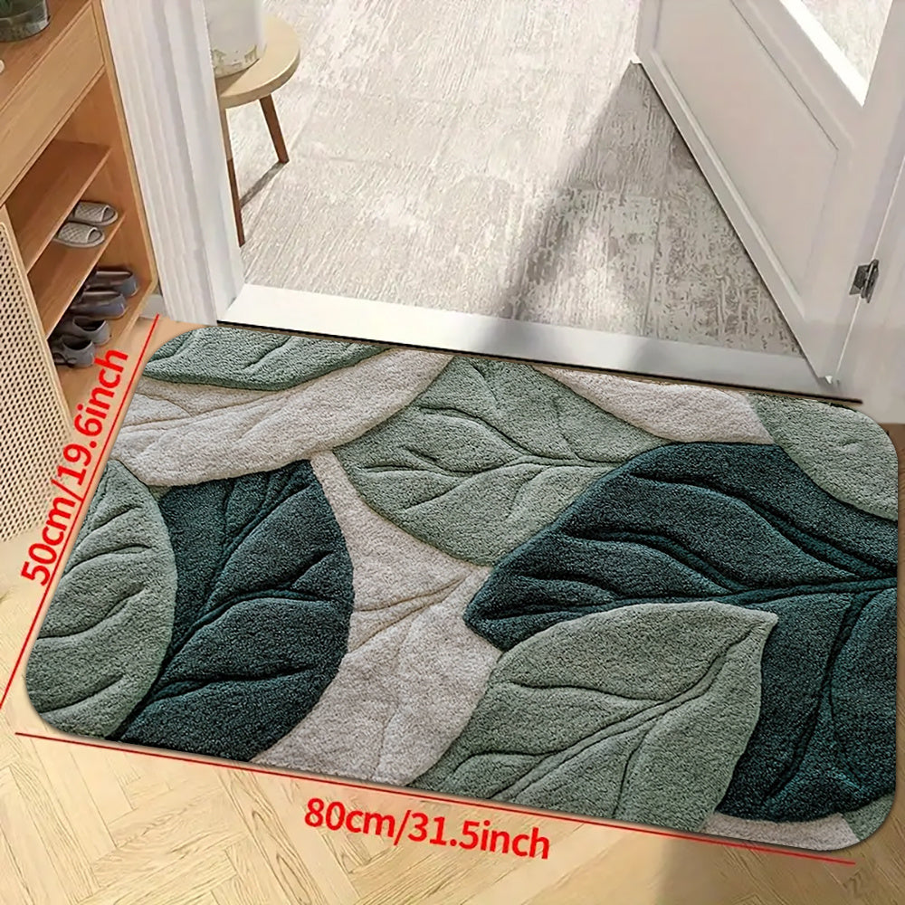 Leaf Pattern Door Mat Non-Slip Quick-Dry Machine Washable for Home Decor