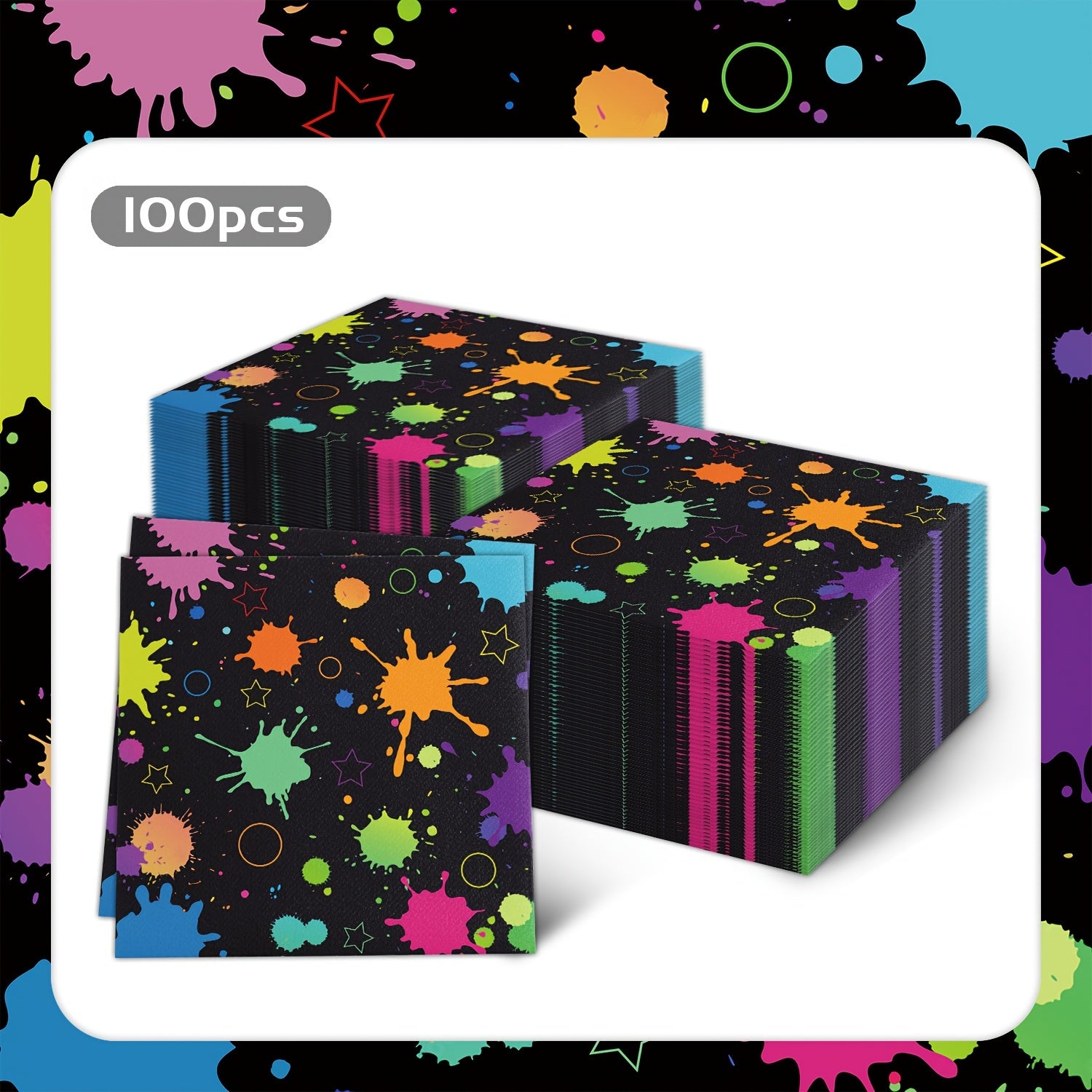 Rainbow Neon Glow Party Napkins Disposable Paper for Birthday, Festival, Soccer