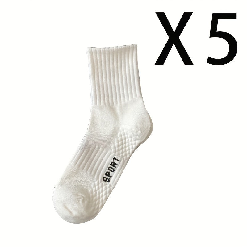 Men's Cotton Blend Mid-Length Sports Socks 5 Pairs Size US 6-9 Breathable Comfortable