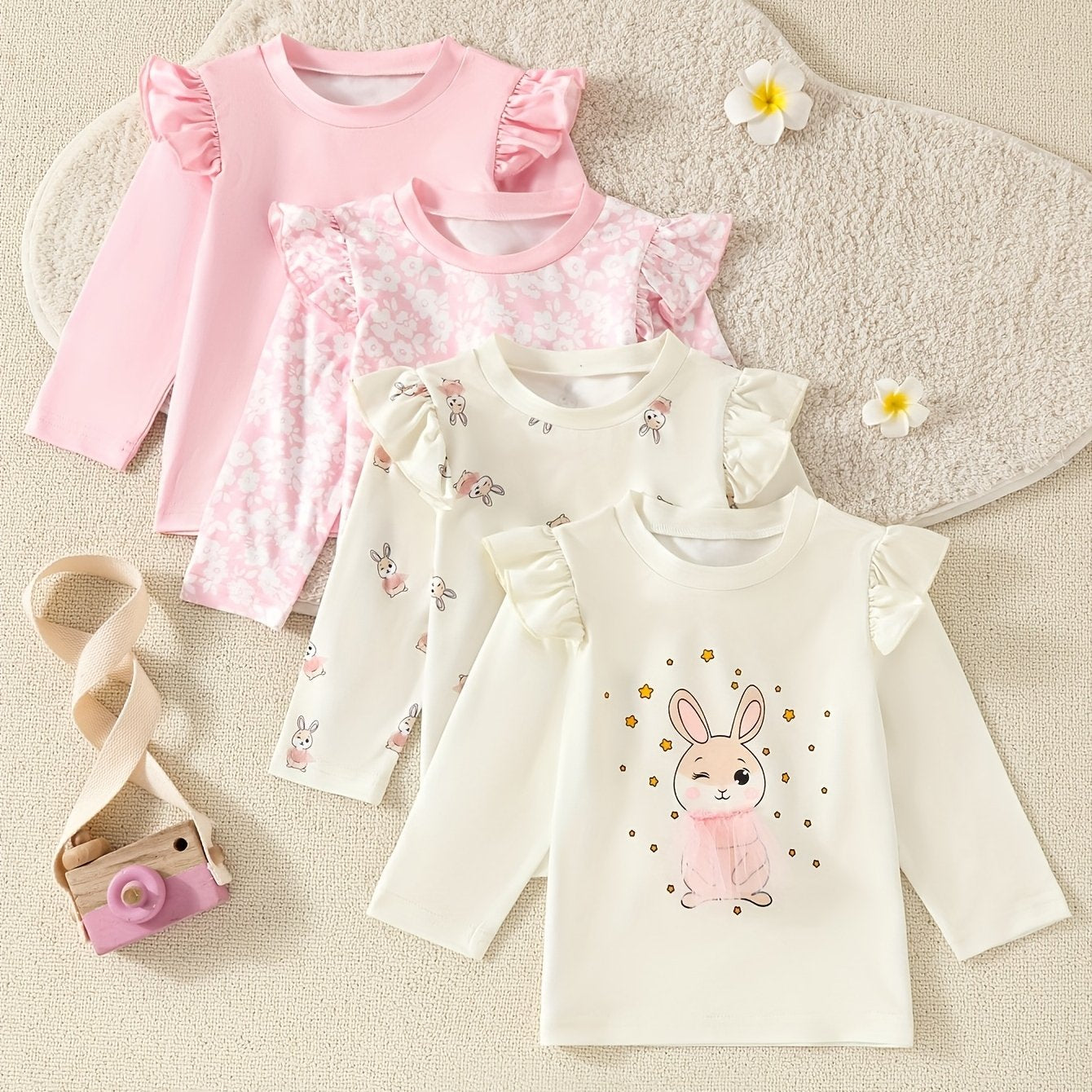 Baby Girl T-Shirt Set Long Sleeve Rabbit Print Geometric Pattern for All Seasons