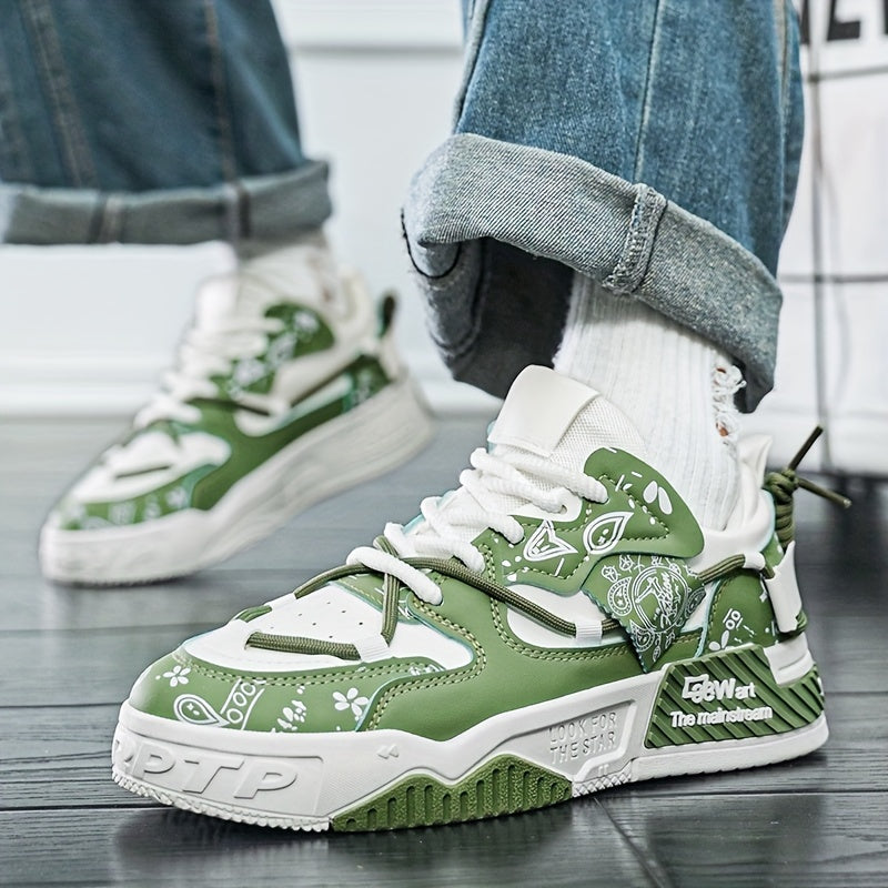 Men's Casual Skateboard Sneakers for Outdoor Sports and Parties Flat Height-Increasing Design