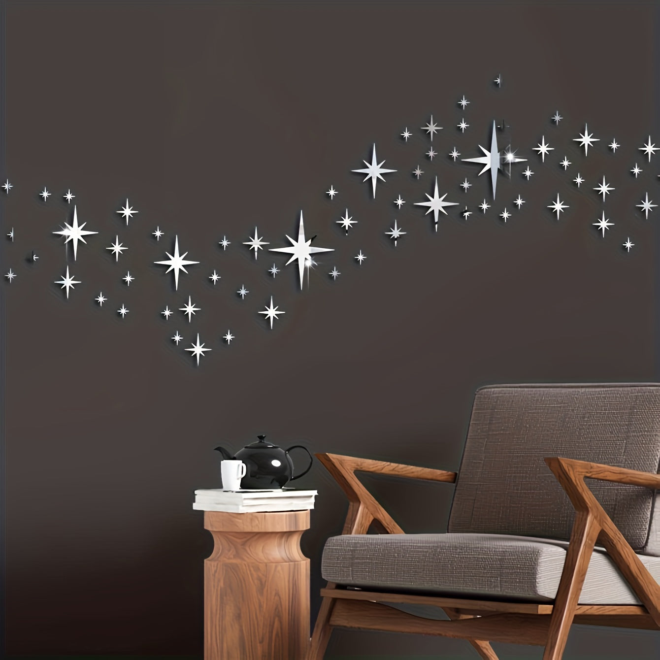 82 Acrylic Star Mirror Wall Stickers for Creative Decor Ceiling and Wall Art