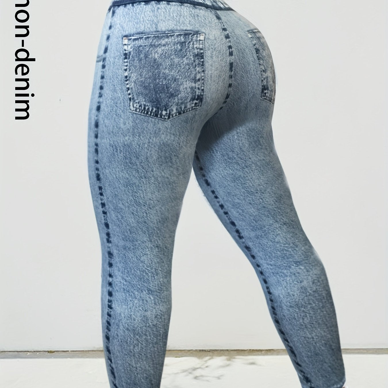 Plus Size Women's Skinny Faux Denim Pants Polyester Elastane All-Season Knit Fabric