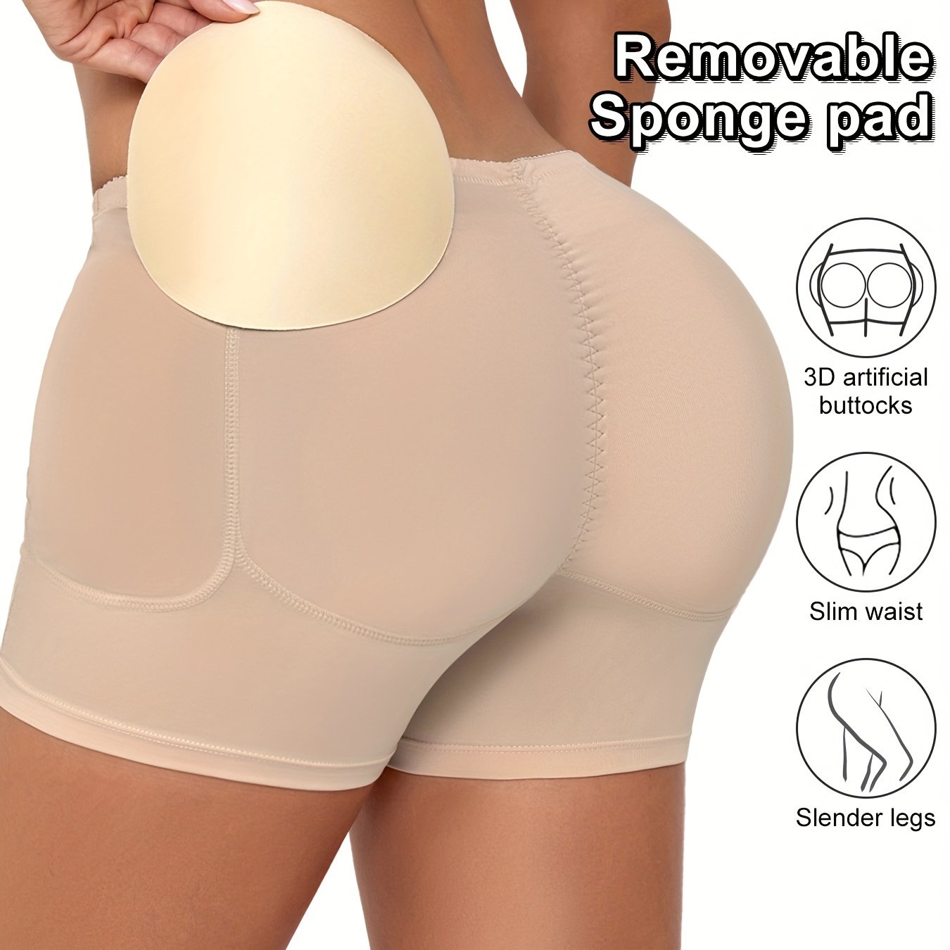 High-Waist Tummy Control Shapewear Shorts for Women Black Removable Pads Pockets