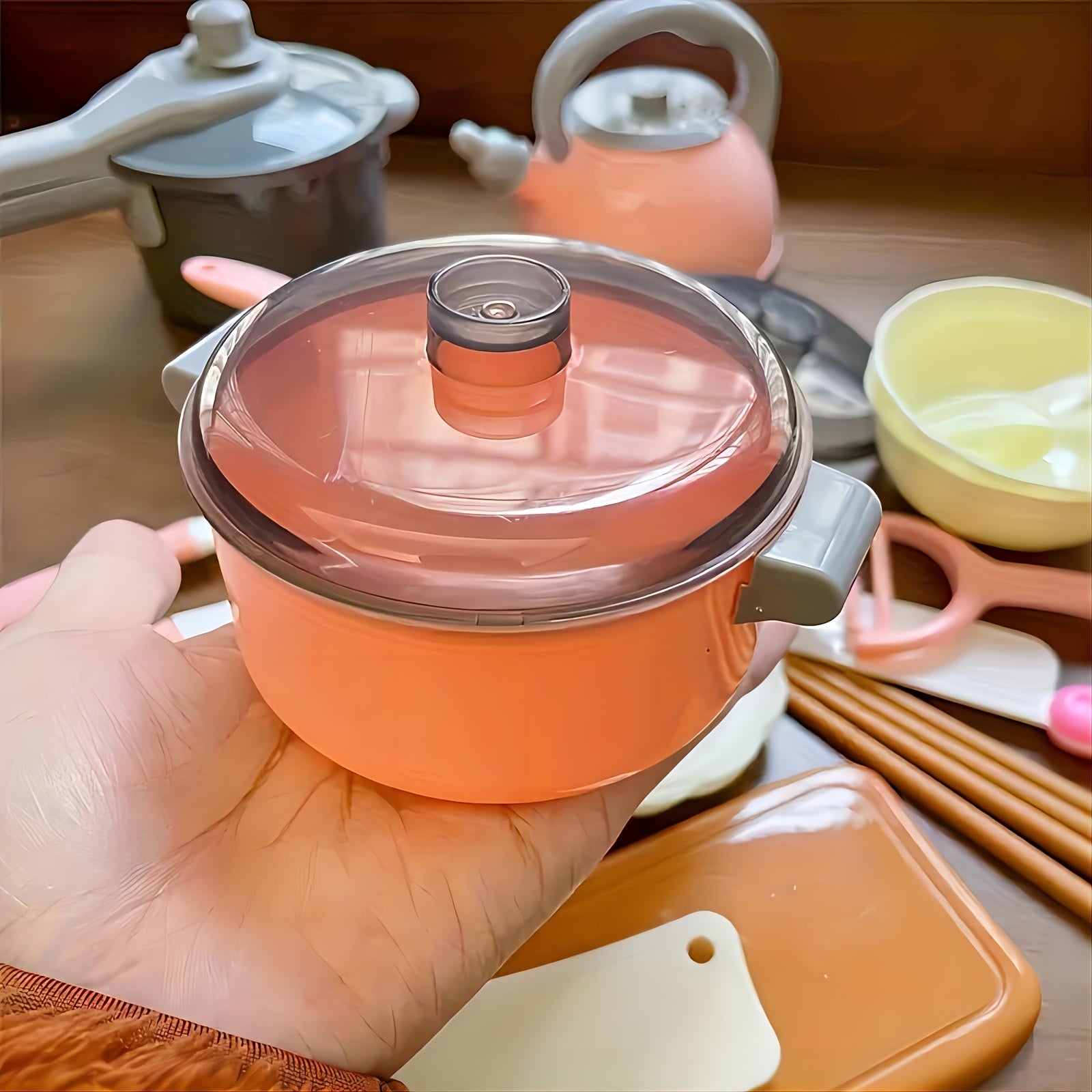 Pink Children's Play Kitchen Toys with Pots Pans and Tableware for Kids