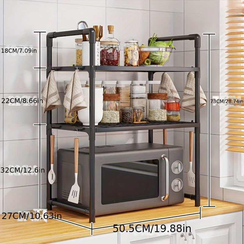 Square TPU Kitchen Organizer Rack with Hooks for Microwave Oven Spice Toaster Storage