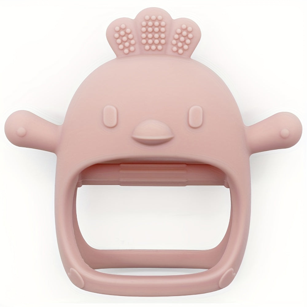 Yumshoq silikon tovuq shaklidagi tishlash mittenslari - 3 oydan oshgan bolalar uchun mos keladigan tushirishga qarshi chaynash o'yinchoqlari, turli ranglarda mavjud