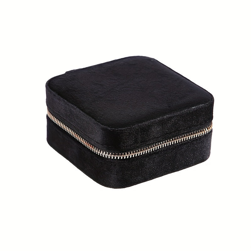 Velvet Jewelry Box with Mirror and Dual-Layer Zippered Storage for Accessories