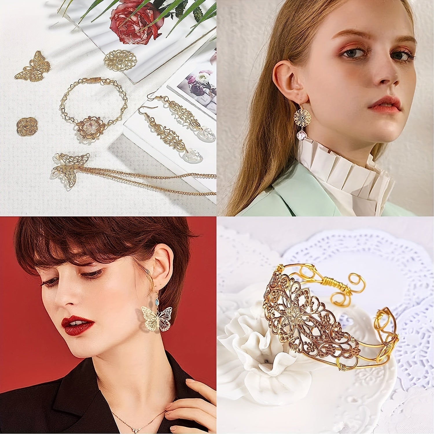 Set of 50g Alloy Charms with Carved Flower and Leaf Designs for Jewelry Making