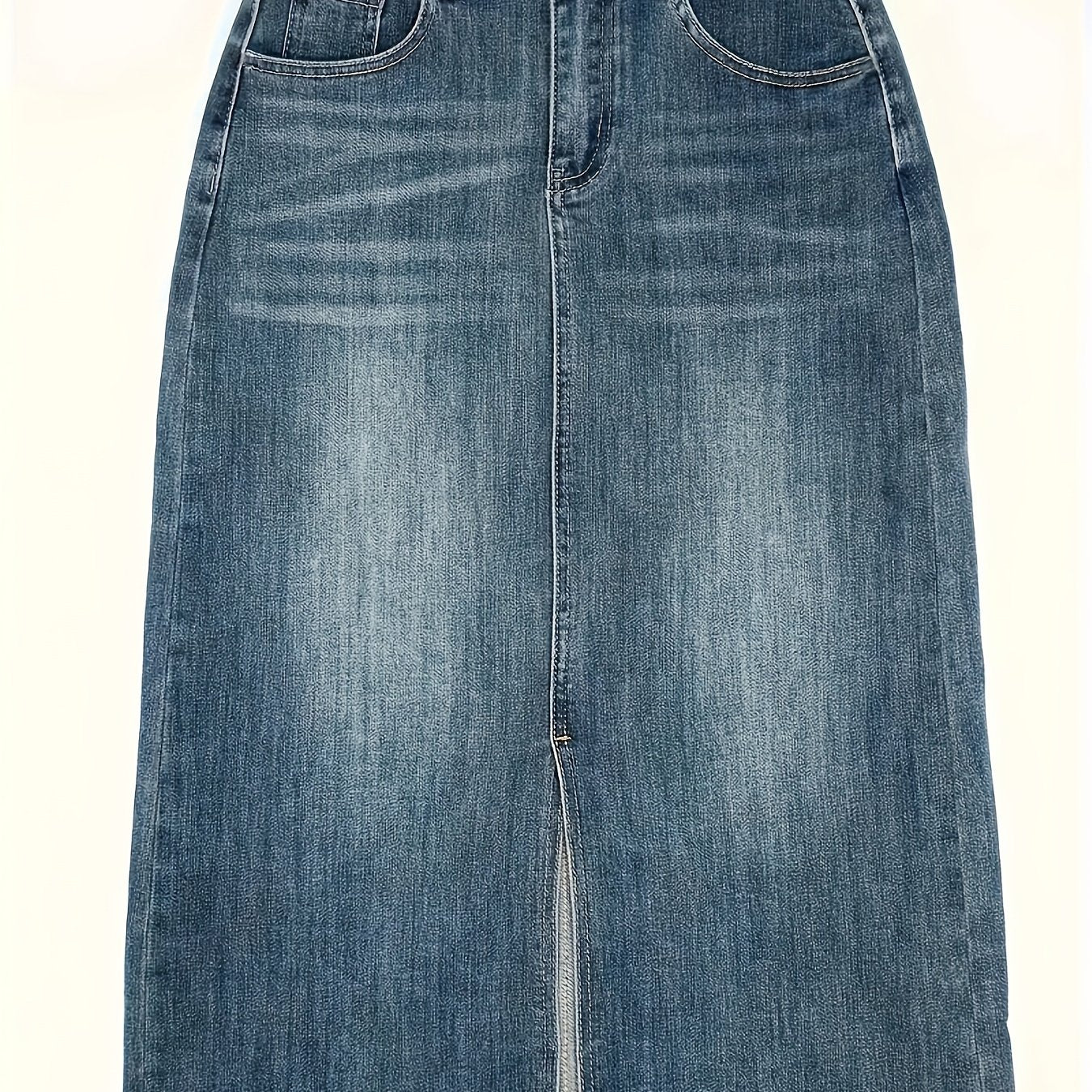 Женская юбка-миди из денима с высокой талией для полных, эластичная, с разрезом и необработанным краем