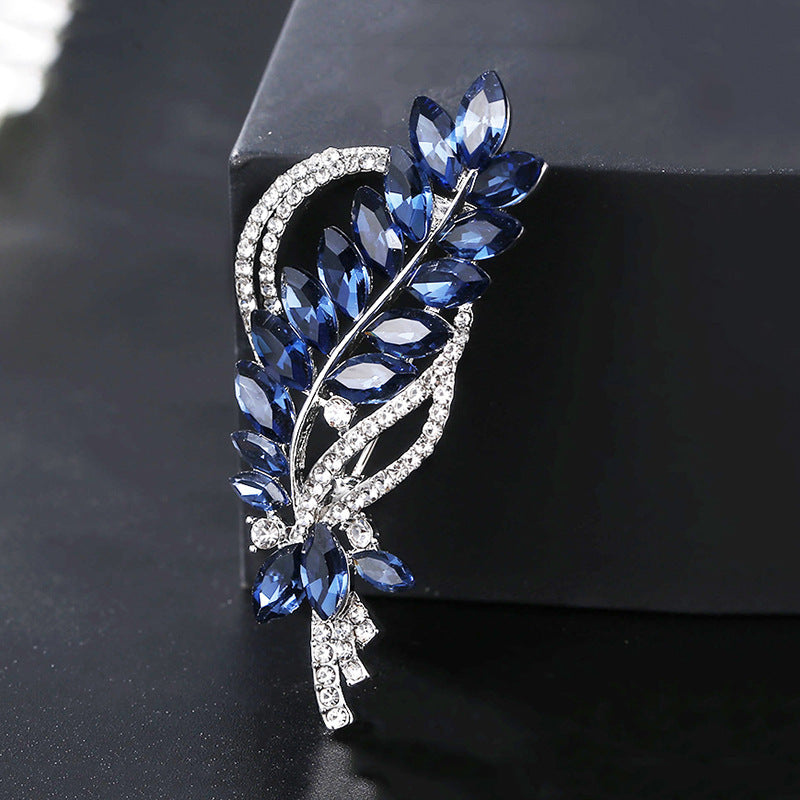 Wheat Rhinestone Flower Brooch Jewelry Pin for Women and Men
