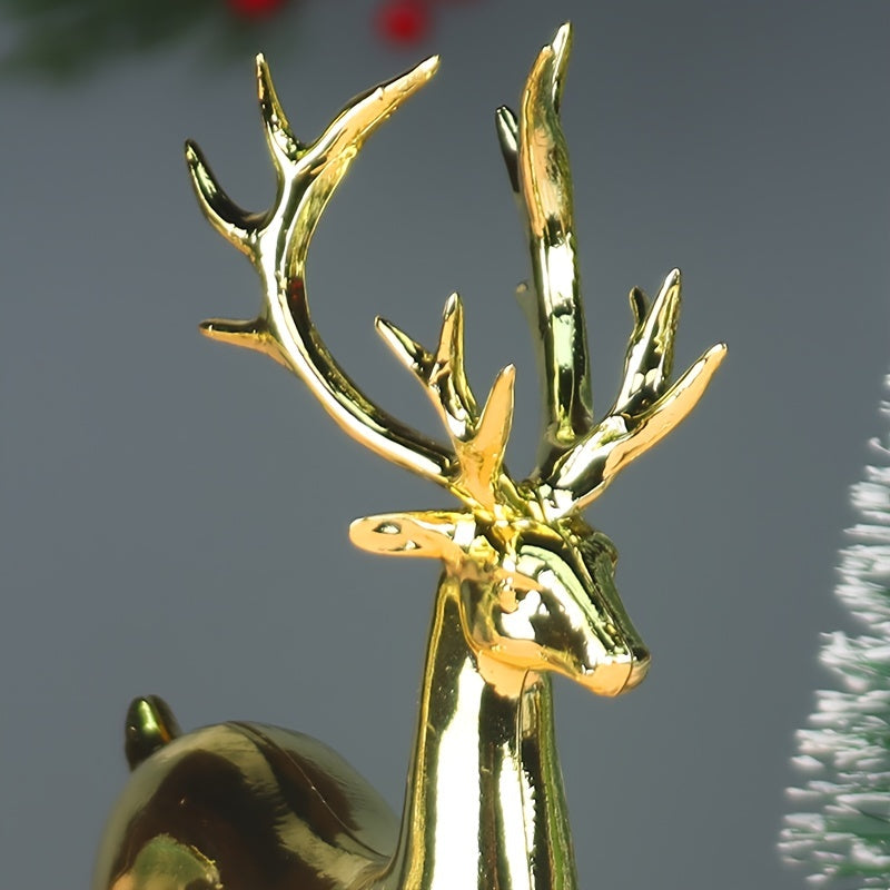 Gold-Plated Christmas Reindeer Statues for Home Decor and Holiday Tabletop Displays