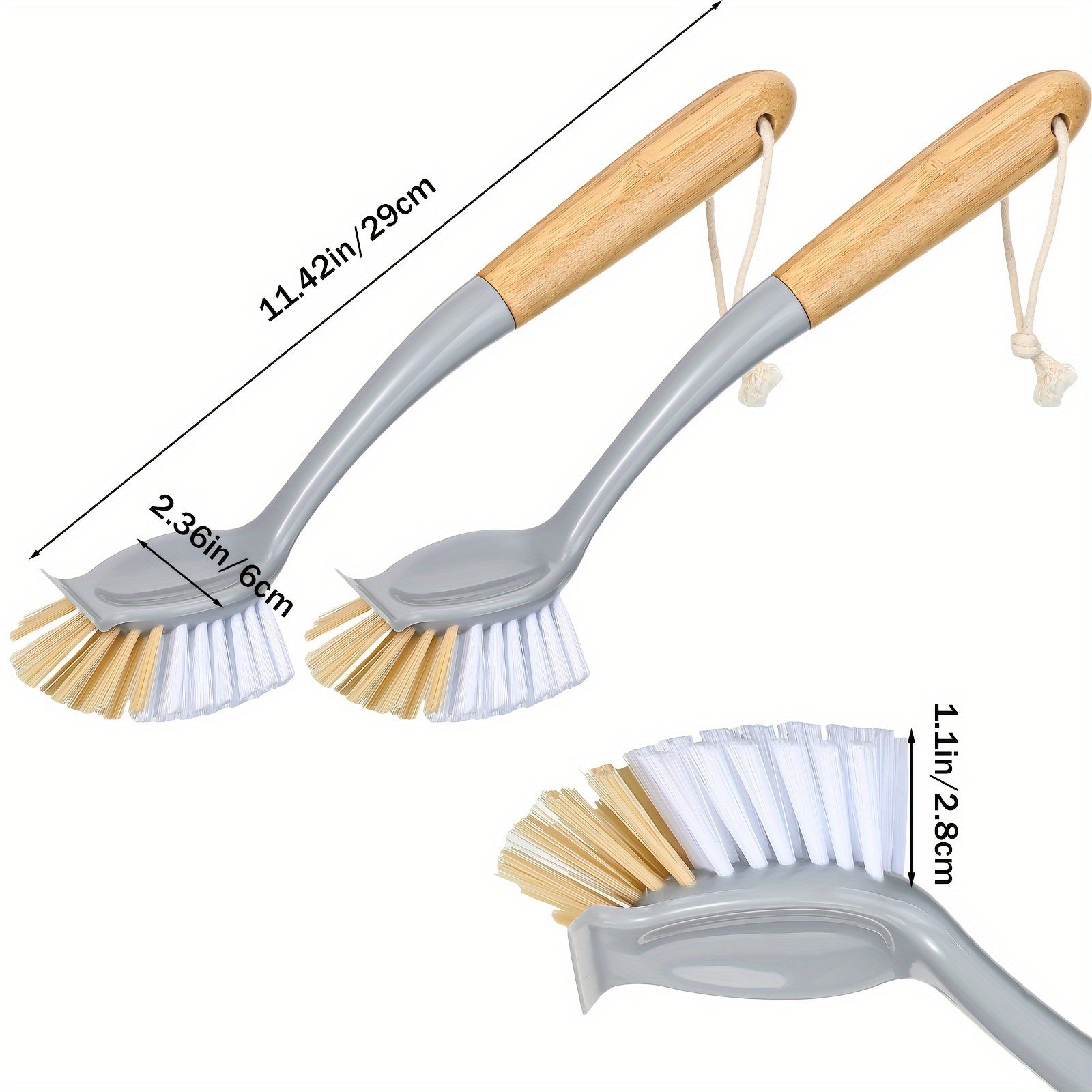 10 ta uzun bambuk tutqichli idish cho'tkalari to'plami, qozonlar, idishlar va oshxona lavabolarini tozalash uchun birlashtirilgan qirqish bilan