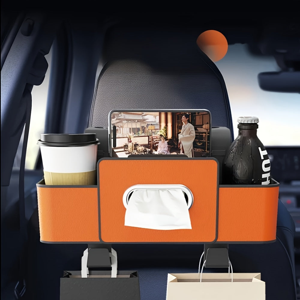 Black Car Seat Back Organizer with Tissue Box and Cup Holders