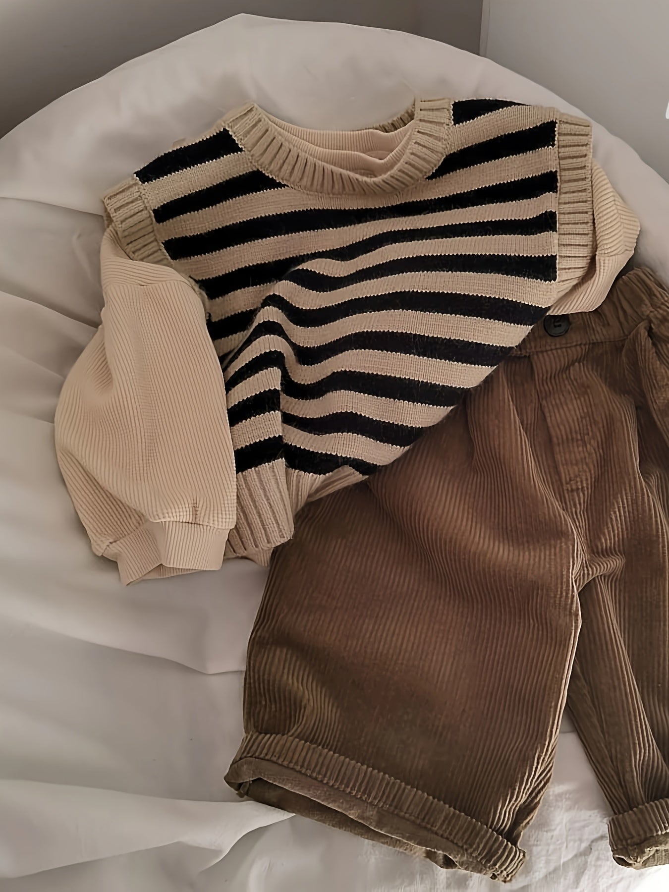 Children's Striped Knit Pullover Crew Neck Polyester Blend Medium Stretch Spring Fall