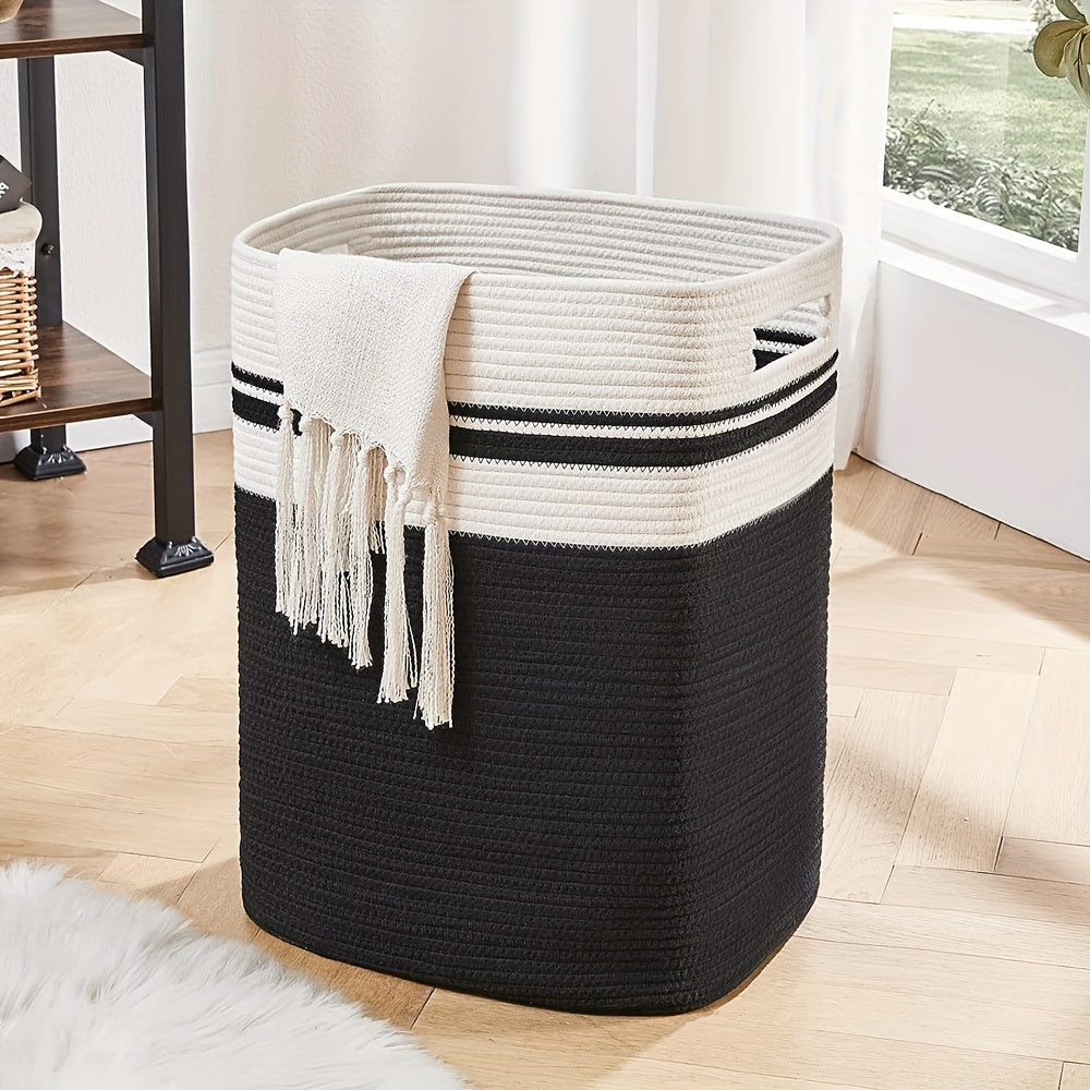 Large Cotton Rope Laundry Basket with Handles for Clothes and Blankets Storage