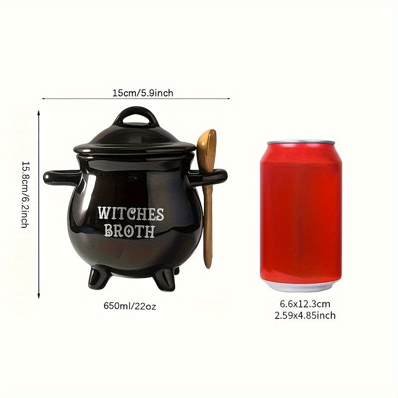 Large Halloween Ceramic Soup Pot with Lid for Candy and Cookies