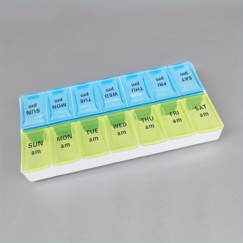 14-Compartment Weekly Medicine Organizer Portable Divided Box with Morning and Afternoon Sections