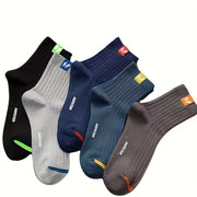 Unisex Letter Graphic Socks 5 Pairs Breathable Short Sports Hosiery