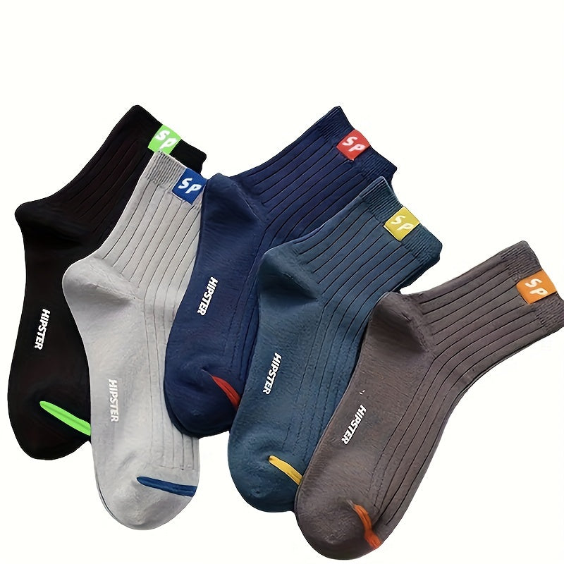 Unisex Letter Graphic Socks 5 Pairs Breathable Short Sports Hosiery
