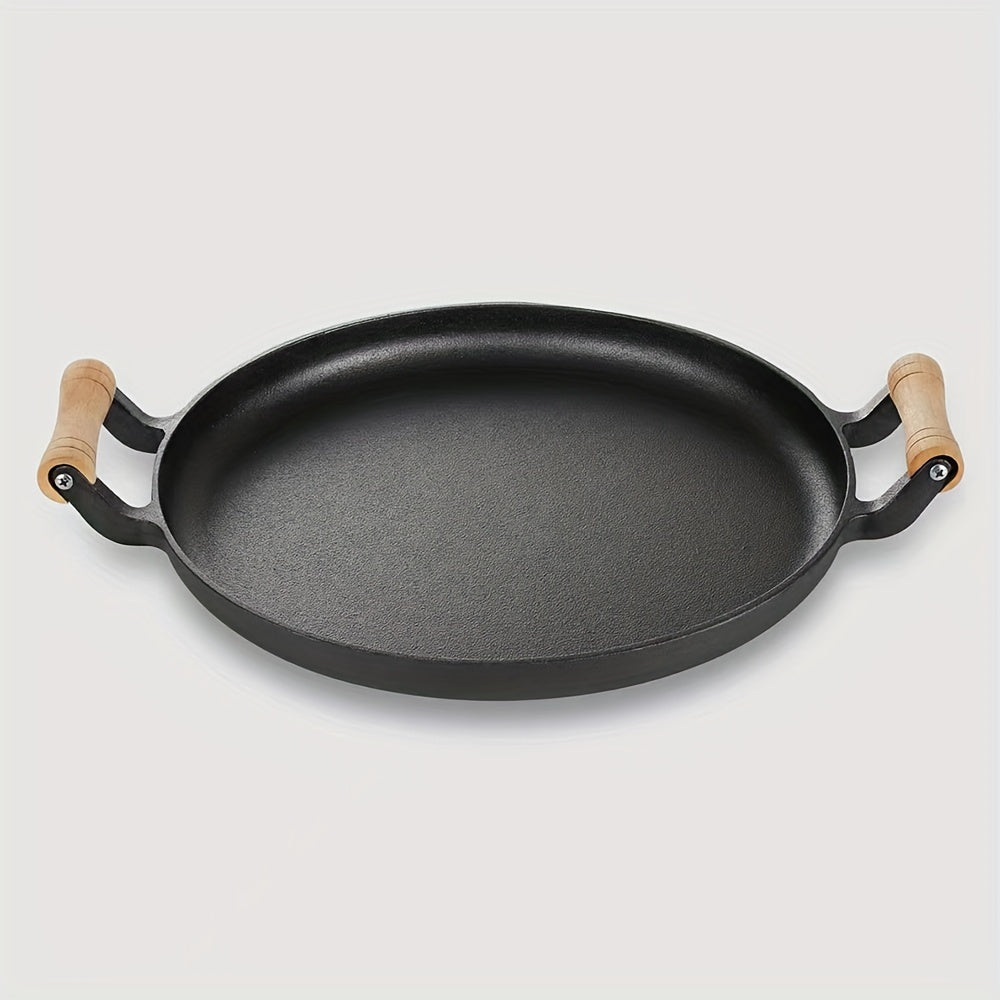 Cast Iron Skillet with Lid Non-Stick Flat Pan for Pancakes Frying Kitchen Cookware