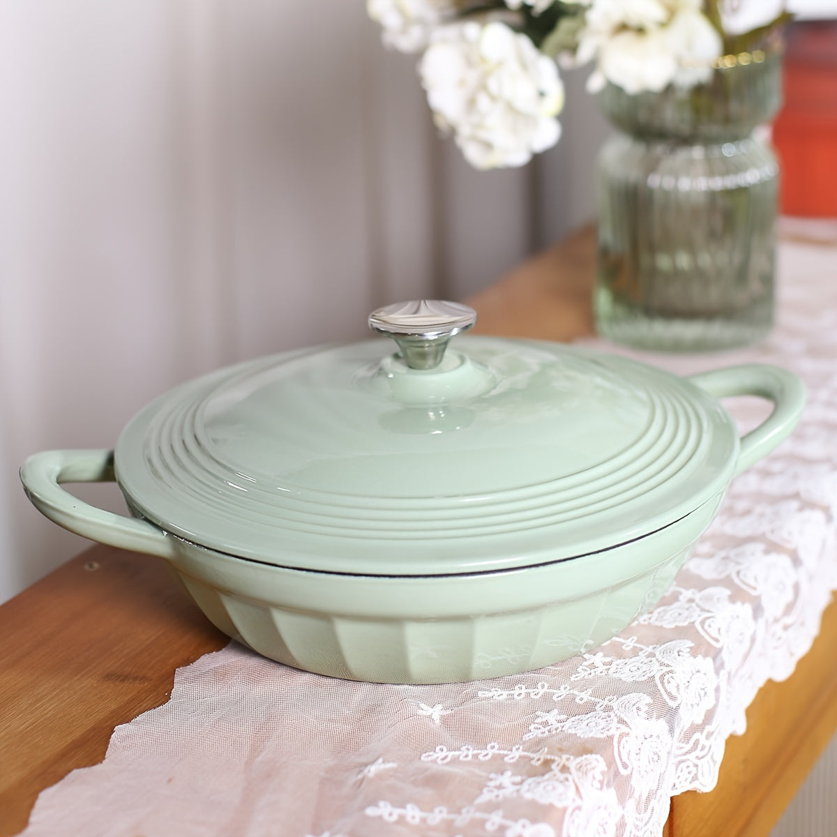 Enamel Rice Pot with Lid Cast Iron Stew Pot Oven Kitchenware Set 61oz 98oz 105oz