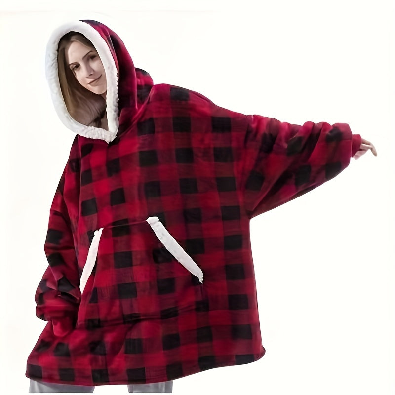 Hooded Sherpa Blanket Loungewear Cozy Wearable Blanket for Cold Weather
