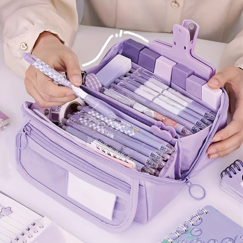 Large Capacity Learning Pencil Case for Boys and Girls with Desktop Organizer and Storage