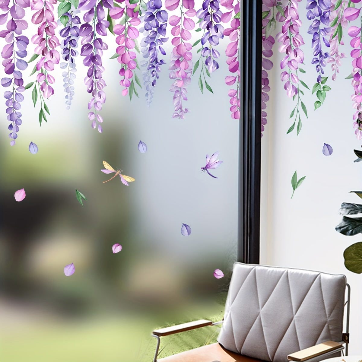 Wisteria Flower Vine Pattern Static Cling Window Film Privacy Glass Sticker 30x90cm
