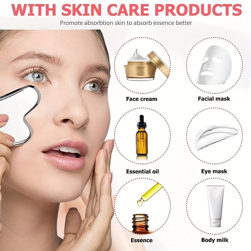 Silicone muz ruloni va zanglamaydigan po'lat Gua Sha to'plami yuz massaji uchun saqlash sumkasi bilan