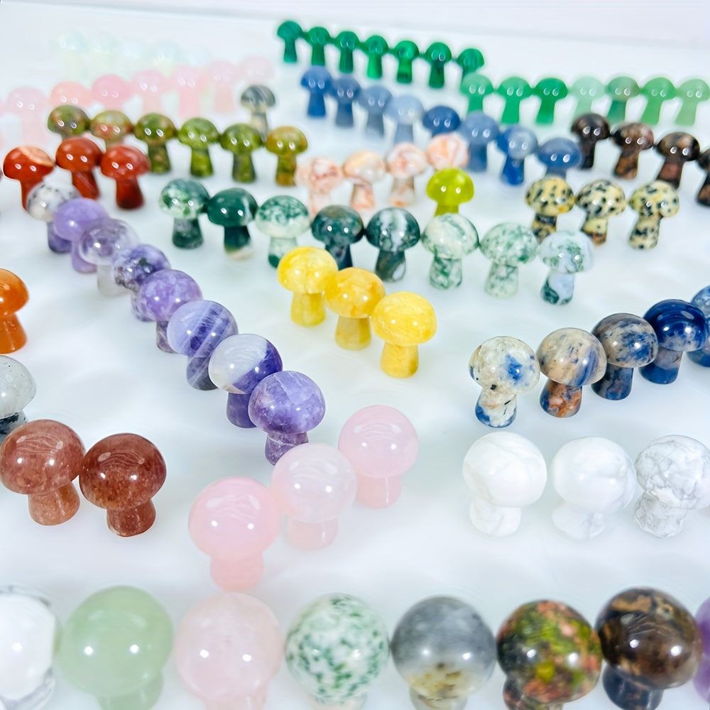 Juego de 20 cuentas de cristal artificial mini setas talladas a mano, gemas falsas para decoración del hogar