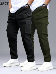 Men's Cargo Pants Black Gray Woven Polyester Regular Fit Drawstring Waist All-Season Casual Outdoor