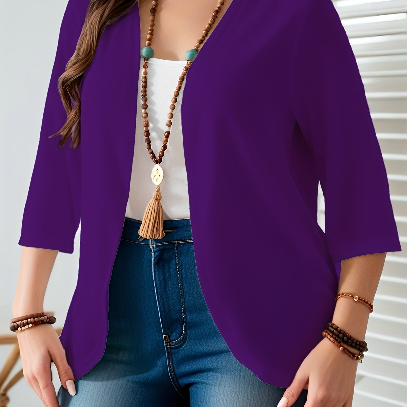 Plus Size Women’s Lightweight Cardigan with 3/4 Sleeves and Open Front