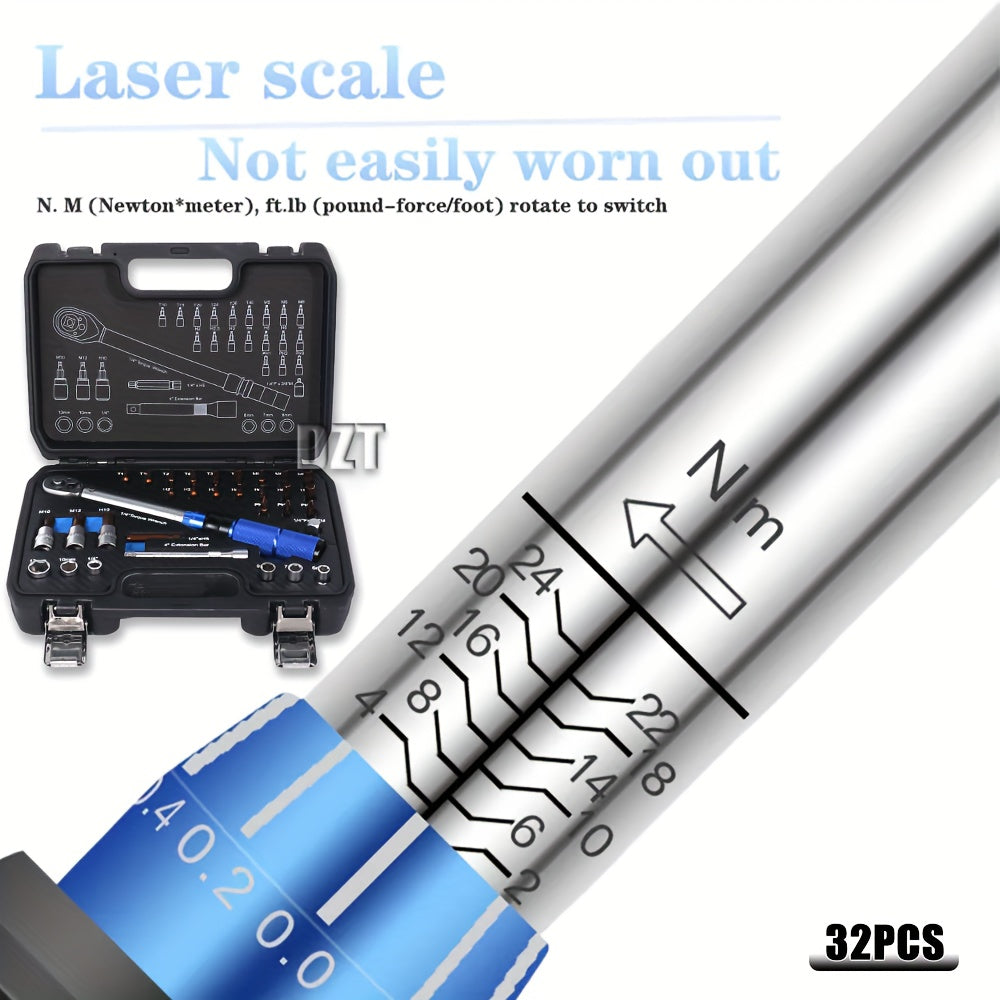 32PCS Turntable Wrench Set Chrome Vanadium Steel Ratchet 1/4-Inch Durable Tools