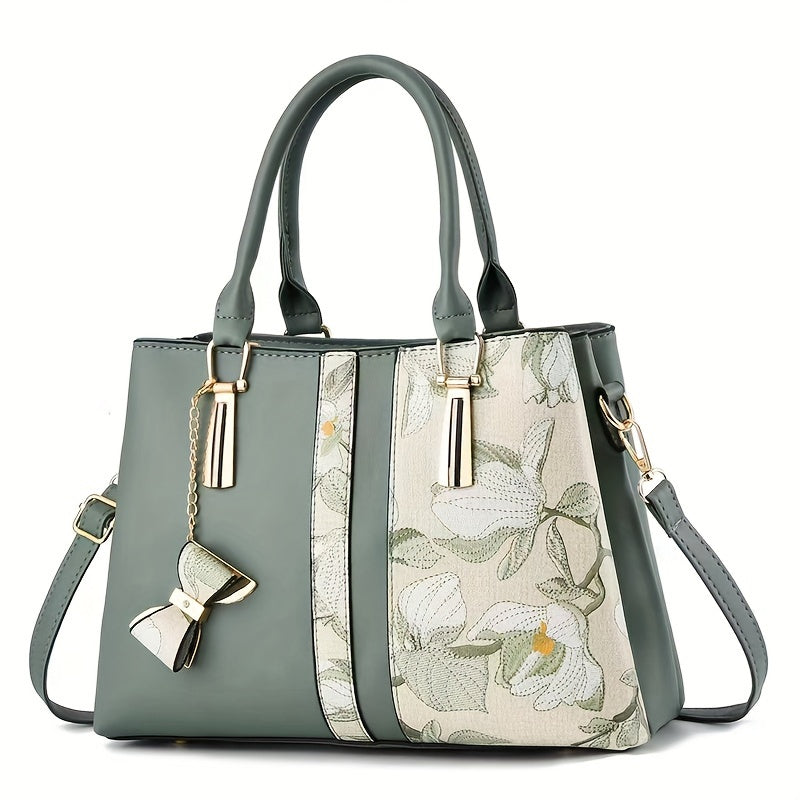 Floral Print PU Handbag with Spacious Crossbody and Zipper Closure