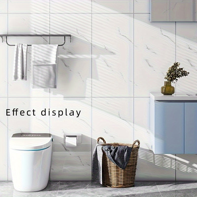 Marble Pattern Wall Stickers Glossy Washable Plastic Rectangular for Kitchen Bathroom