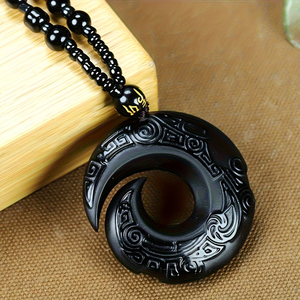 Obsidian Pendant Necklace Natural Stone Good Luck Jewelry Unisex Gift