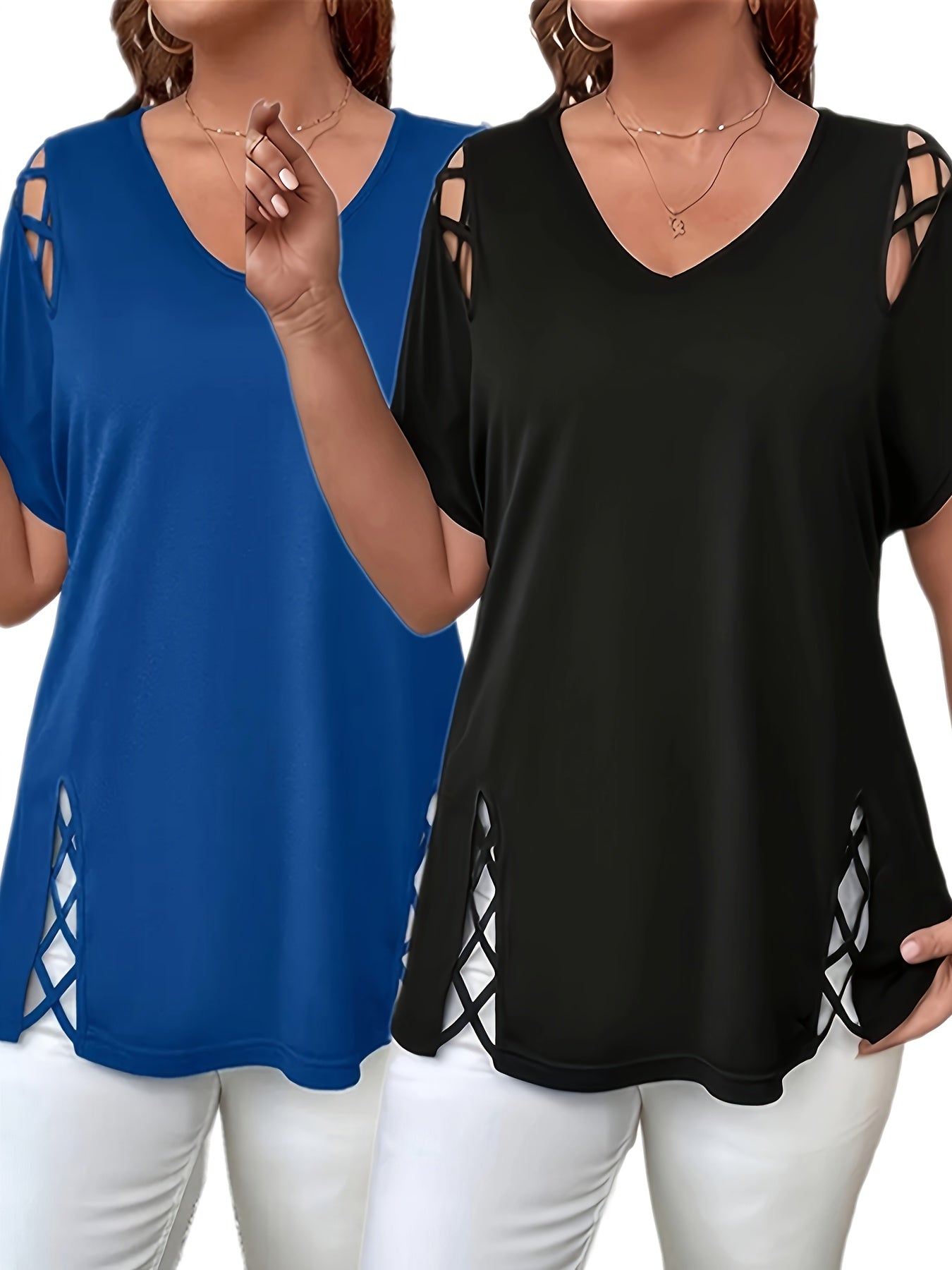 Women's V-Neck Short Sleeve T-Shirt Set, Lightweight, Casual, Spring/Summer