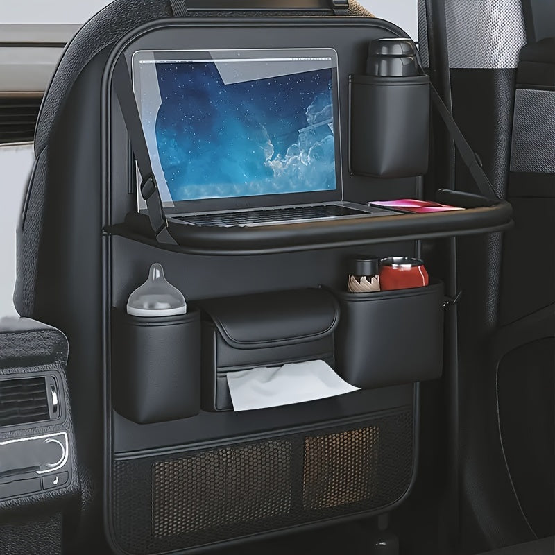 Car Seat Organizer with Foldable Table and Cup Holder for Vehicles
