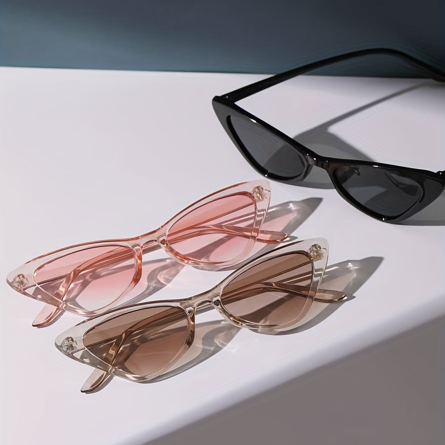 Juego de 3 gafas de ojo de gato unisex con lentes en degradado estilo Y2K, montura transparente, casual y para exteriores