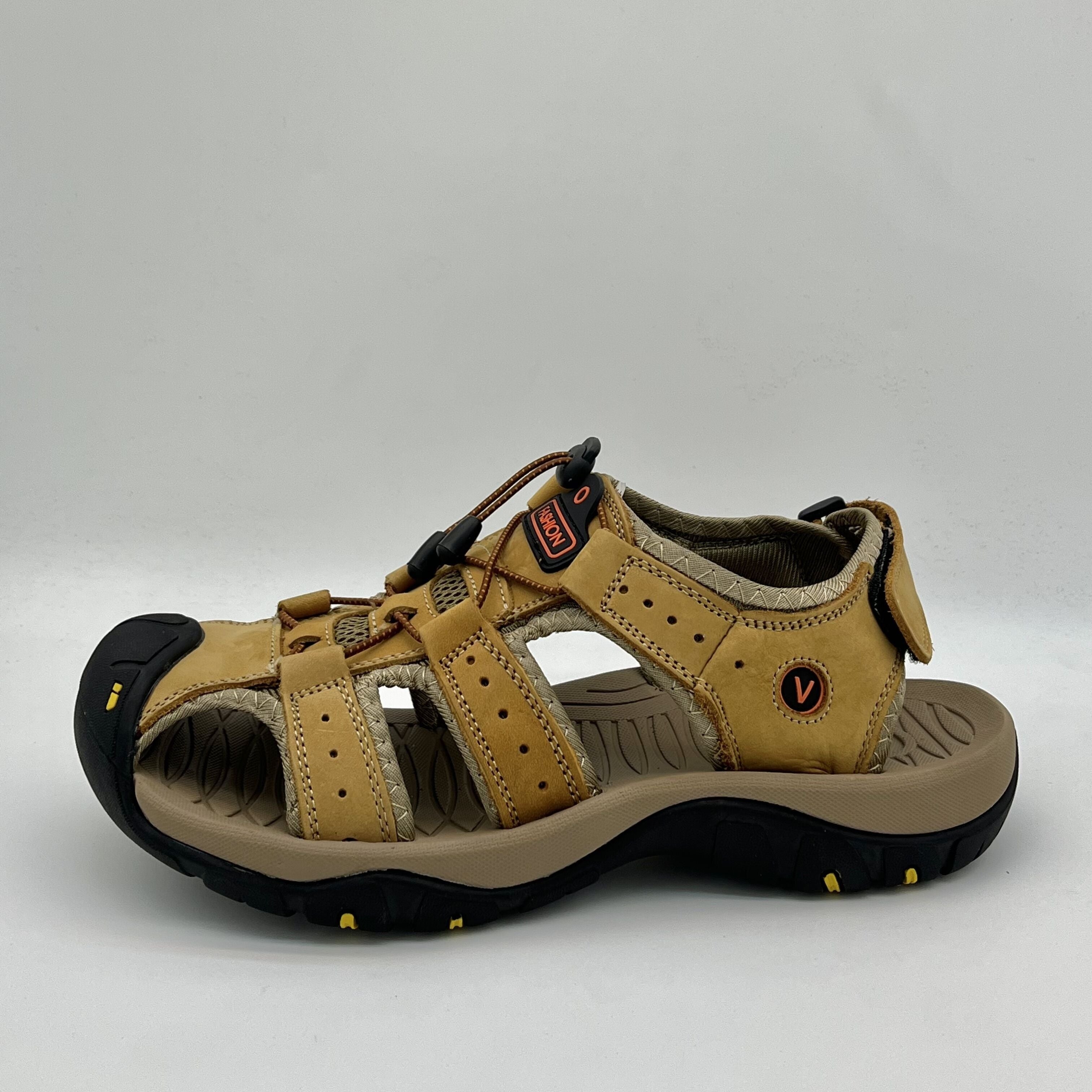 Мужские коричневые кожаные сандалии повседневные летние пляжные регулируемые на резиновой подошве с амортизирующей стелькой