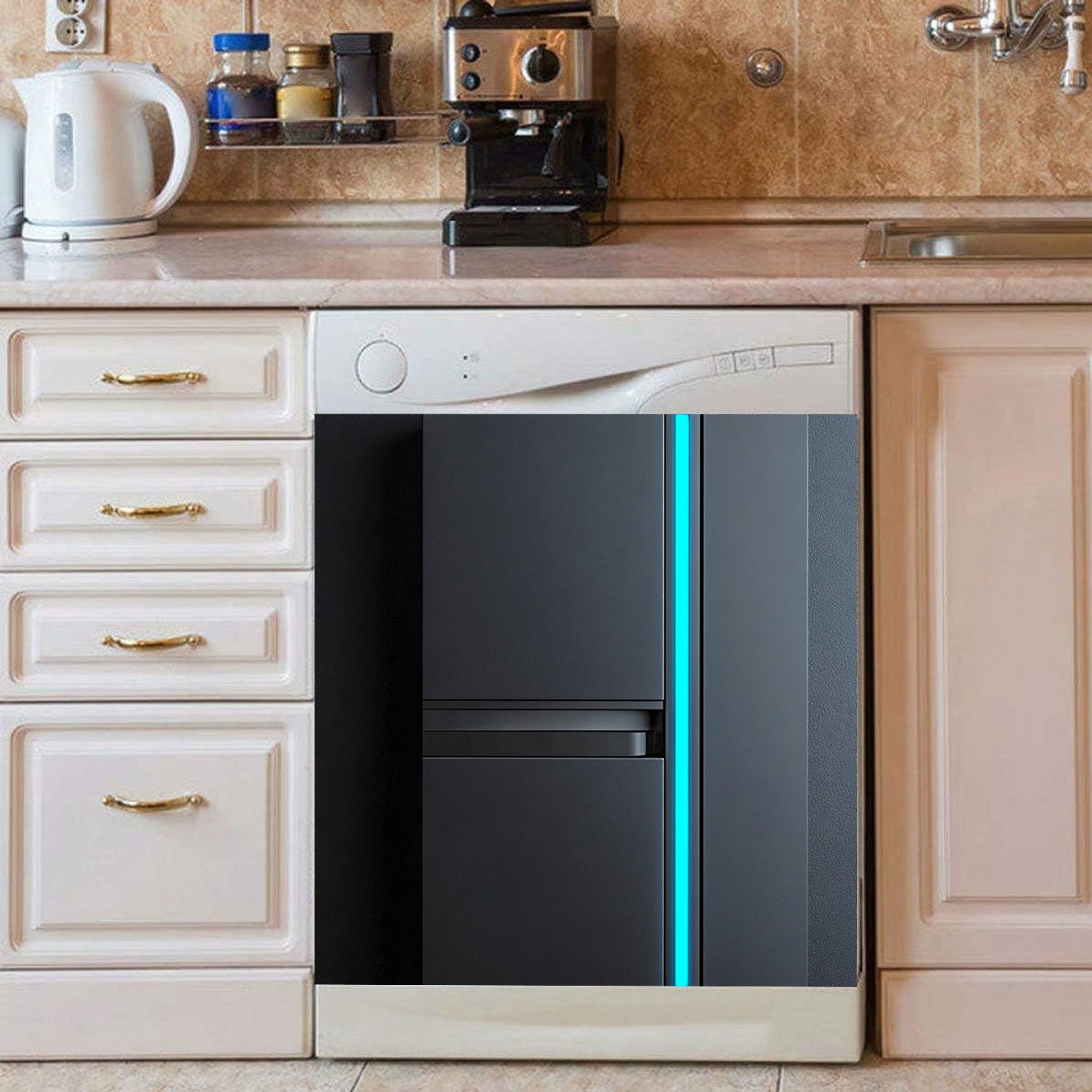 Cubierta de imán para lavavajillas negro, panel metálico resistente al agua y al calor, decal 58.5x65 cm