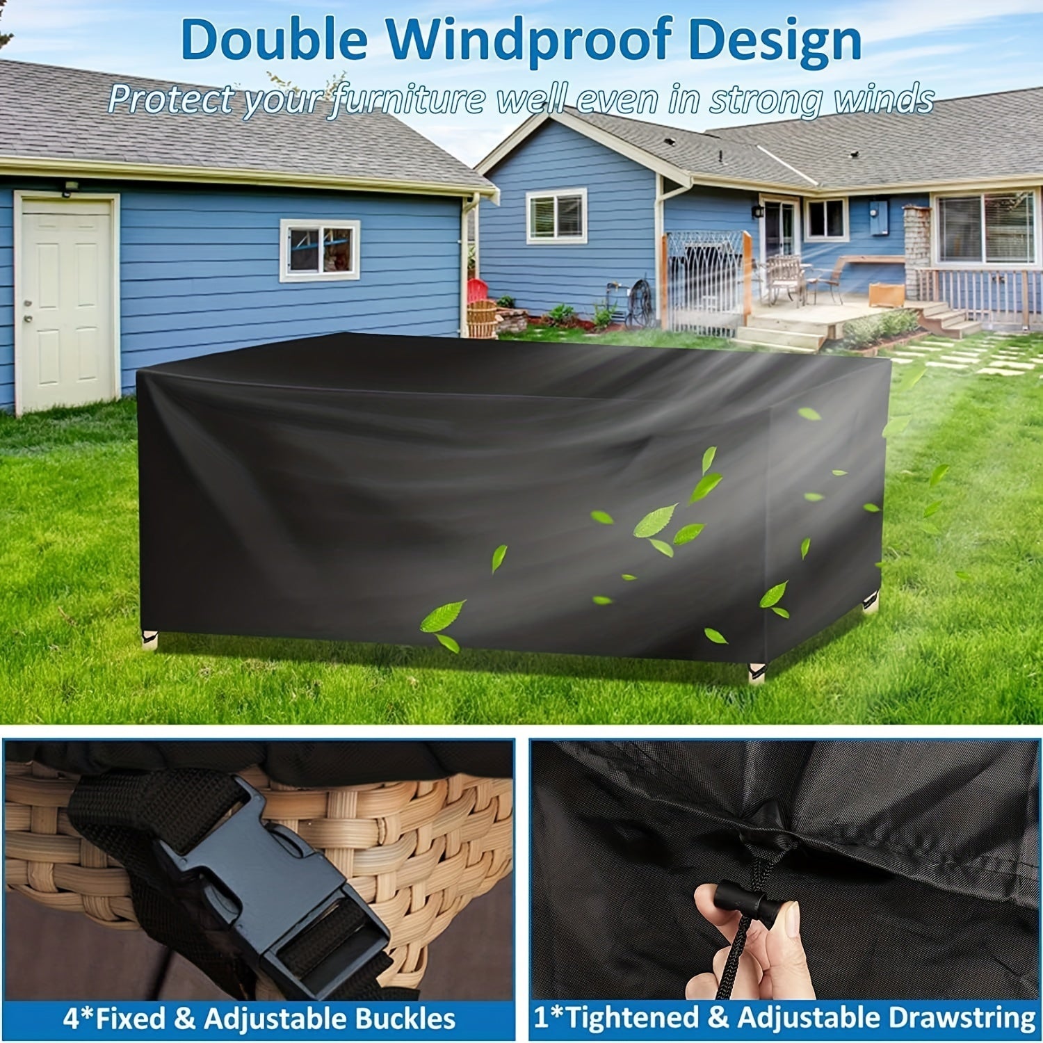 Outdoor Furniture Cover Black 420D Oxford Weather-Resistant Garden Lawn Deck