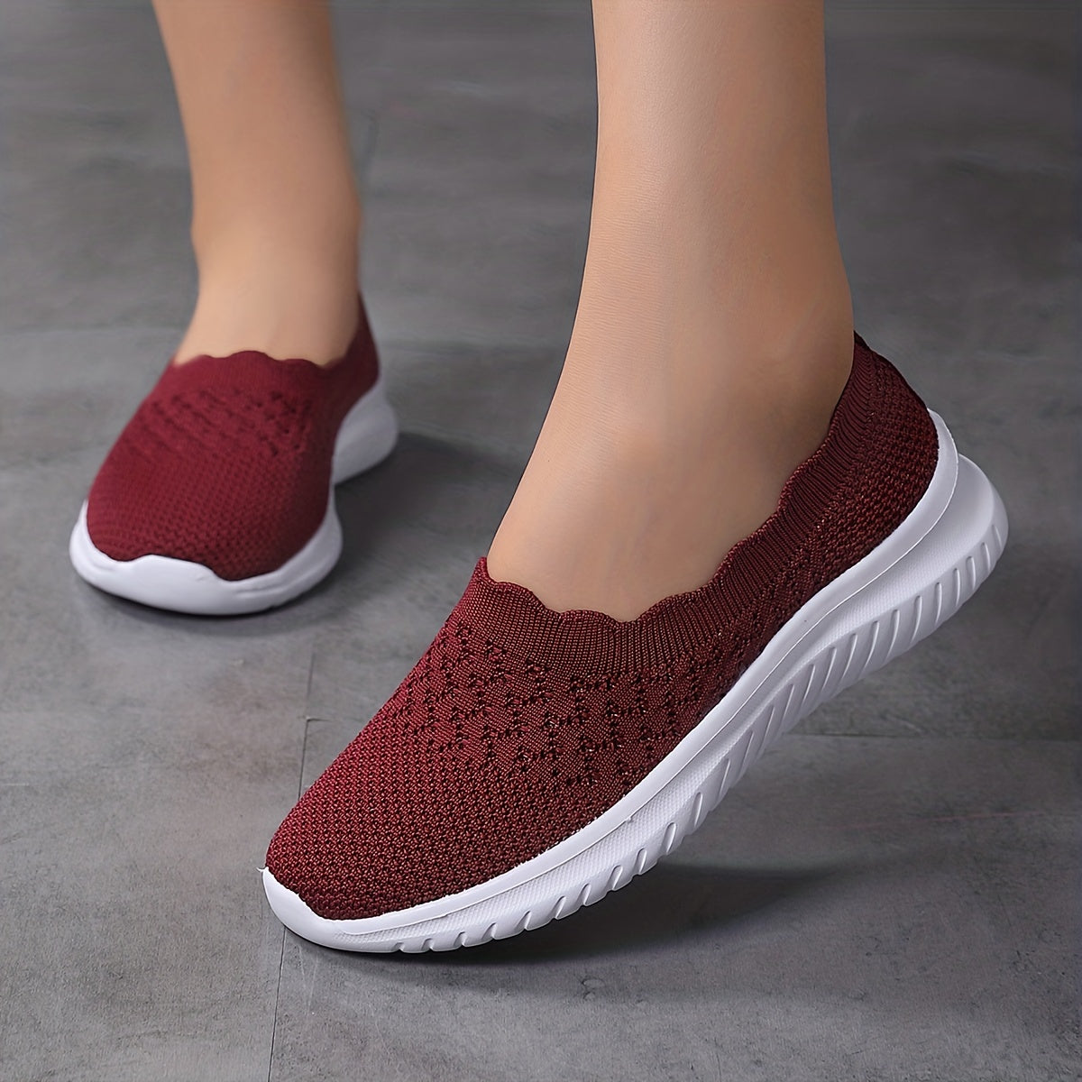 Plus-Size Women's Breathable White Slip-On Sneakers Casual Walking Shoes
