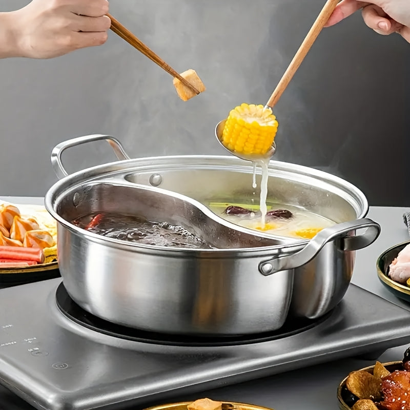 32cm Stainless Steel Double-Flavor Hot Pot Set for Induction, Serves 4-6