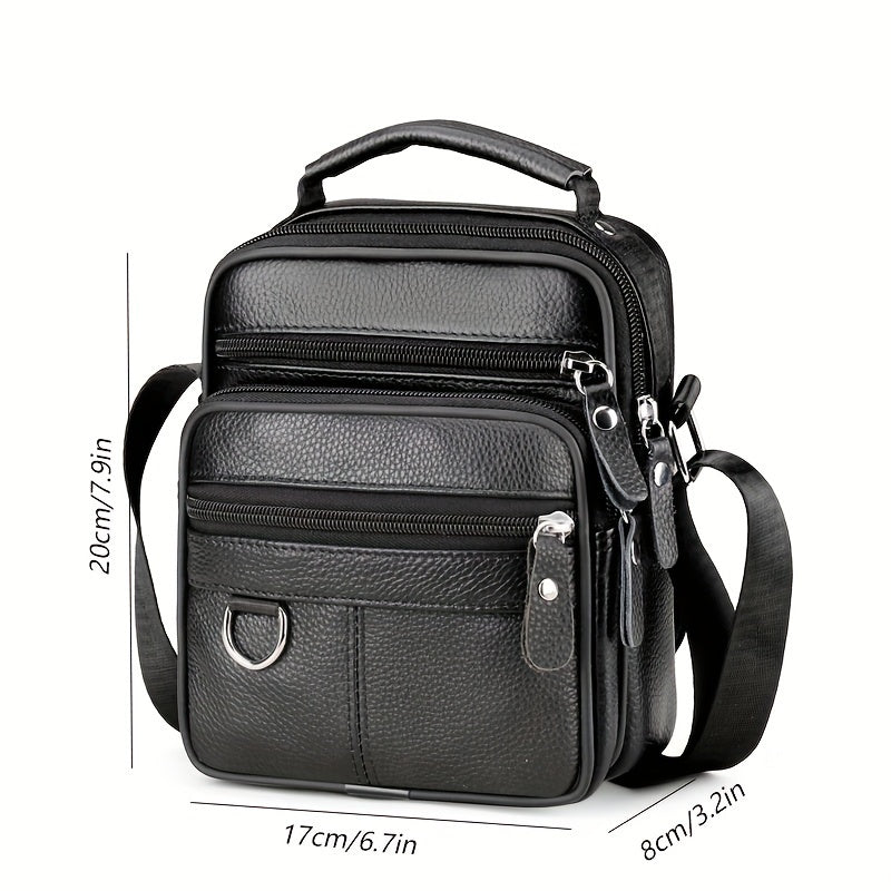 Men's Cowhide Crossbody Bag Waterproof Casual Leather Shoulder Bag
