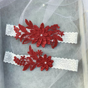Wedding Garter Set Lace Bridal Garter Belt with Faux Pearl Decorations and Floral Design