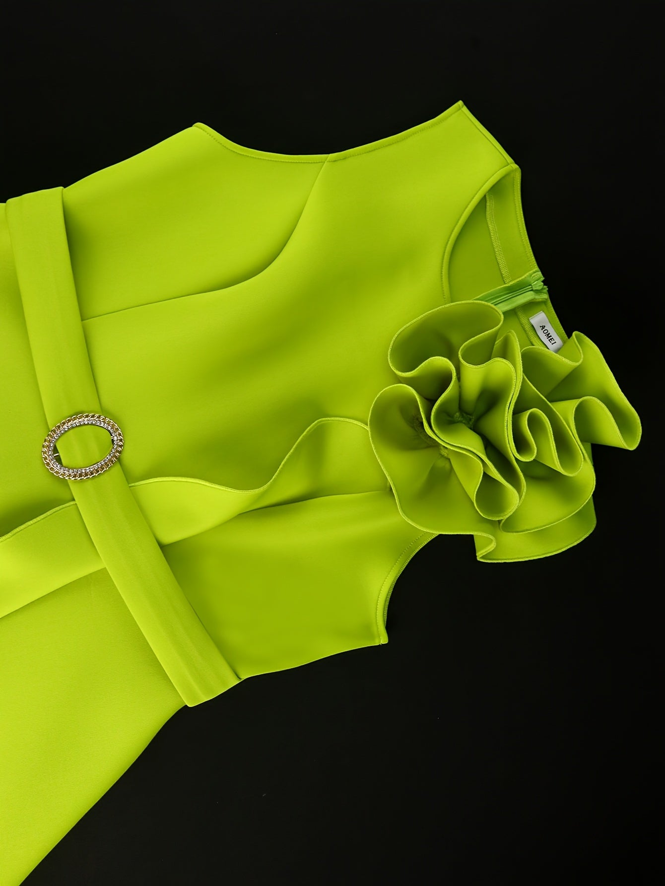 Women's A-Line Party Dress with Adjustable Belt and Floral Detail