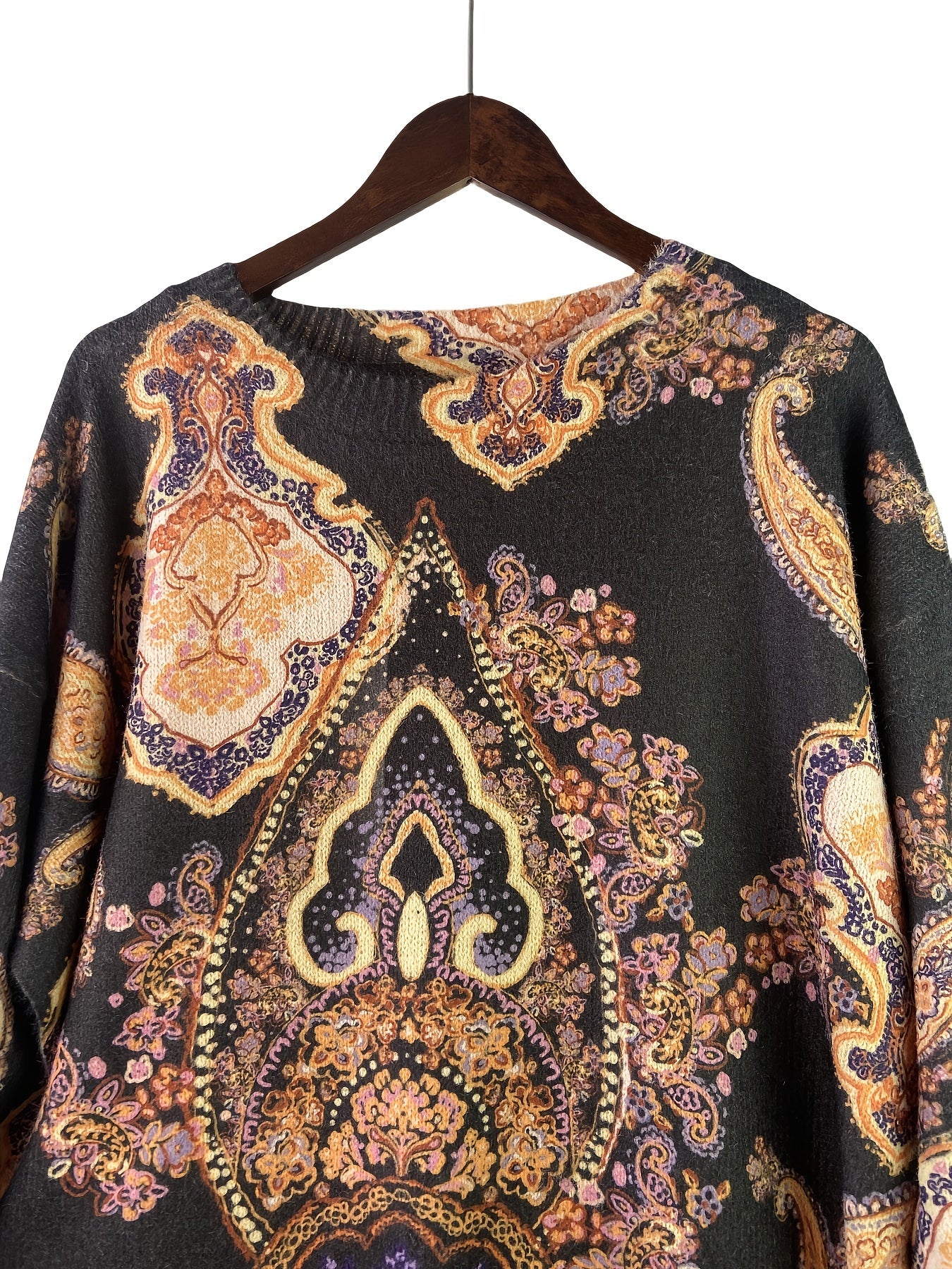 Gul naqshli katta o'lchamdagi sviter kuz va qish uchun, ayollar uchun tasodifiy uzun qo'lqopli krujka uslubi